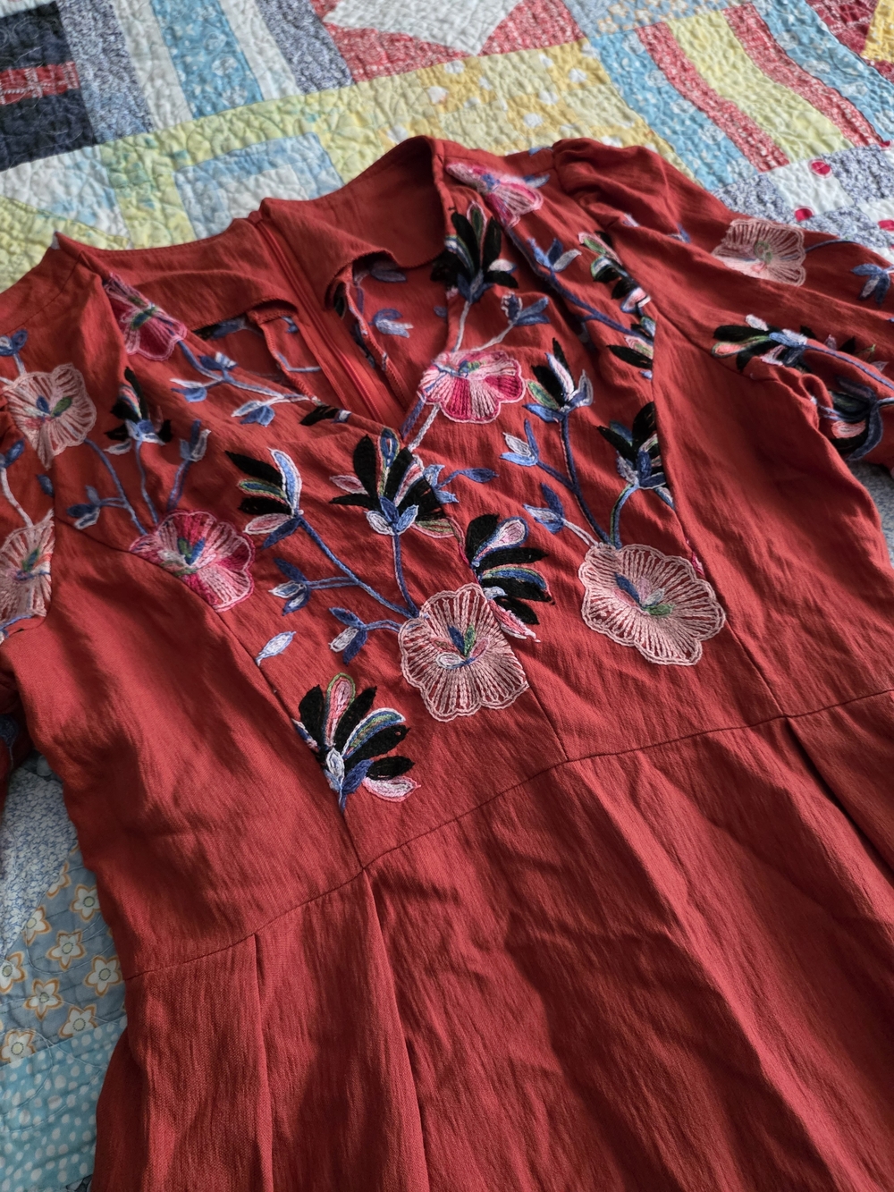 Rust Floral Embroidered Women’s Dress - Picture 2 of 6